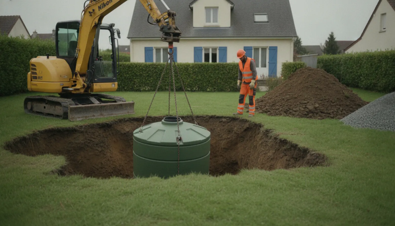 Tranchées de sable filtrantes dans un jardin pour assainissement non collectif